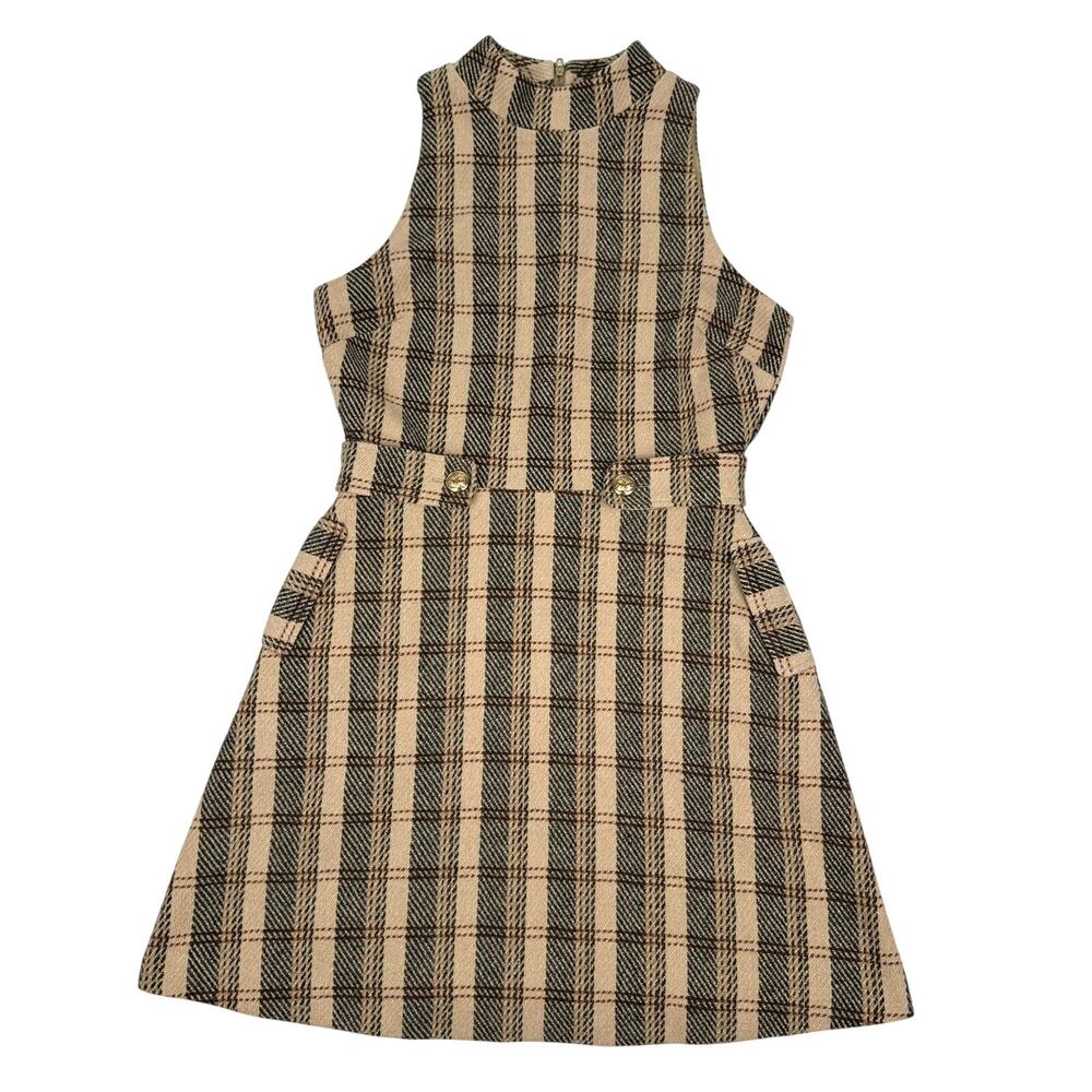 Alexia Admor Plaid Mini Shift F&F Dress Sleeveless Work Winter Camel Black Red M